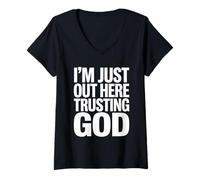 Mujer Estoy aquí confiando en Dios audaz Camiseta Cuello V
