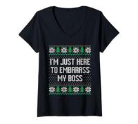 Mujer Estoy aquí para avergonzar a mi Jefe Feo suéter de Navidad Camiseta Cuello V