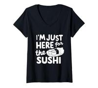 Mujer Estoy aquí para el Sushi Raw Fish Roll Sashimi japonés Camiseta Cuello V