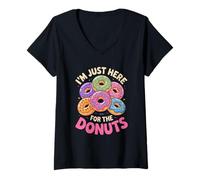 Mujer Estoy aquí para la diversión de las donas que diga el humor Camiseta Cuello V