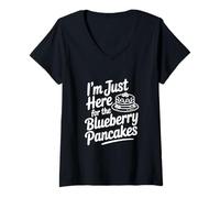 Mujer Estoy aquí para los panqueques de arándanos Camiseta Cuello V