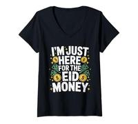 Mujer Estoy aquí por el Dinero Eid Celebración Divertido Día de San Patricio Camiseta Cuello V