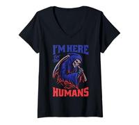 Mujer Estoy aquí por los Humanos: Grim Reaper Camiseta Cuello V