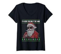 Mujer Estoy aquí solo por el vino, gafas de sol frescas de Santa Camiseta Cuello V