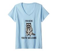 Mujer Estoy aquí tu Mapache de Bienvenida Camiseta Cuello V
