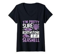 Mujer Estoy bastante seguro de que mi piedra natal es una coleccionista de conchas marinas Camiseta Cuello V