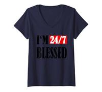 Mujer Estoy bendecido 24/7: Hombres bendecidos Ropa cristiana Vida bendita Camiseta Cuello V