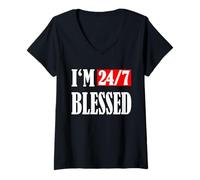 Mujer Estoy bendecido 24/7: Hombres bendecidos Ropa cristiana Vida bendita Camiseta Cuello V