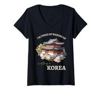 Mujer Estoy cansado de despertar y no estar en Corea Turismo coreano Camiseta Cuello V