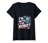 Mujer Estoy con el Robot Disfraz de Halloween papá mamá Grupo Camiseta Cuello V