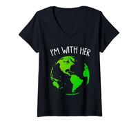 Mujer Estoy con ella - Día de la Tierra Globo Cambio Climático Camiseta Cuello V