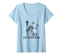 Mujer Estoy con su Estatua de la Libertad Camiseta Cuello V