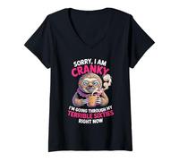 Mujer Estoy de Mal Humor, Estoy pasando por mis terribles Sesenta Perezoso 60 Camiseta Cuello V