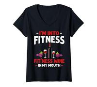 Mujer Estoy en el Fitness Wine In My Mouth Funny Gym Workout Lover Camiseta Cuello V