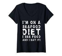 Mujer Estoy en una Dieta de mariscos, Veo Comida y la como! | Sarcastic Camiseta Cuello V