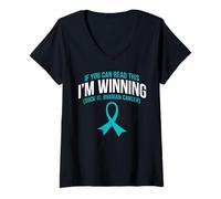 Mujer Estoy ganando Suck It Cáncer de ovario Camiseta Cuello V