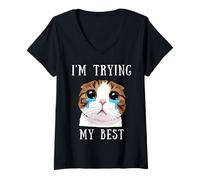 Mujer Estoy Intentando Mi Mejor Tonto Llorando Gato Meme Lindo Animales Niños Camiseta Cuello V