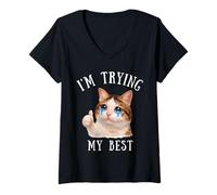 Mujer Estoy Intentando Mi Mejor Tonto Llorando Gato Meme Lindo Animales Niños Camiseta Cuello V