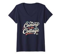 Mujer Estoy llegando a la cabaña Hockey Romance Retro Vintage Camiseta Cuello V