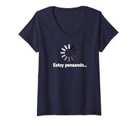 Mujer Estoy Pensando Original y Divertida Frase para Hombre Mujer Camiseta Cuello V, Azul Marino, M