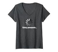 Mujer Estoy Pensando Original y Divertida Frase para Hombre Mujer Camiseta Cuello V, Jaspeado Oscuro, S