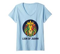 Mujer Estrella de David León de Judá Sion Emblema Camiseta Cuello V