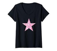 Mujer Estrella de rayas cebra rosa y blanca Camiseta Cuello V