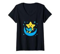 Mujer Estrella del Club de Lectura Galáctica en Media Luna para Niños y Maestros Camiseta Cuello V