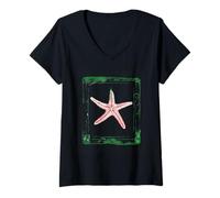 Mujer Estrellas de mar Ocean Vibes Arte marino costero Camiseta Cuello V