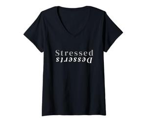 Mujer Estrés y postres Cita Divertida Dulces Juego de Palabras Camiseta Cuello V