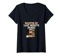 Mujer Estudiante de última Hora pánico exámenes Finales Estrés académico Camiseta Cuello V
