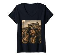 Mujer Estudiante Pirata Divertido Selfie Vintage Game Day Cool Mascot Camiseta Cuello V
