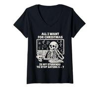 Mujer Estudiantes Diciendo 6-7 Six Seven 67 Funny Teacher Christmas Camiseta Cuello V