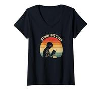 Mujer Estudiar Bitcoin Blockchain Aprendizaje Invertir Universidad Bitcoin Camiseta Cuello V