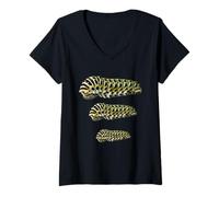 Mujer Estudio de Oruga Cola de Golondrina Negra Papilio Polyxenes Larva Camiseta Cuello V