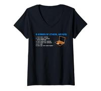 Mujer Etapas de piratería ética Analista de Seguridad cibernética Humor Camiseta Cuello V