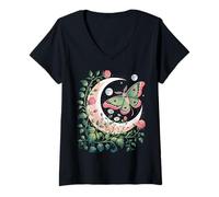 Mujer Ethereal Celestial Moth Butterfly Flowers Moon Aesthetic Camiseta Cuello V
