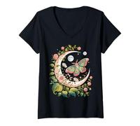Mujer Ethereal Celestial Moth Butterfly Flowers Moon Aesthetic Camiseta Cuello V