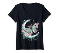 Mujer Ethereal Celestial Moth Butterfly Flowers Moon Aesthetic Camiseta Cuello V