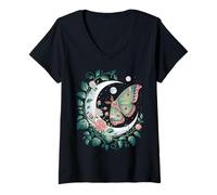 Mujer Ethereal Celestial Moth Butterfly Flowers Moon Aesthetic Camiseta Cuello V