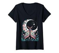 Mujer Ethereal Celestial Moth Butterfly Flowers Moon Aesthetic Camiseta Cuello V