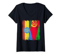 Mujer Etiopía Eritrea Media Bandera Patrimonio Eritrea Etíope Camiseta Cuello V