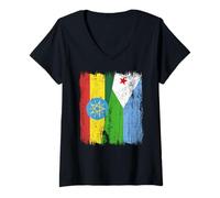 Mujer Etiopía Yibuti Media Bandera Orgullo Etiope Yibutiano Camiseta Cuello V