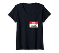 Mujer Etiqueta con Nombre de Dave Red Hello My is Sticker School Job Voluntario Camiseta Cuello V