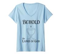 Mujer Eucaristía Católica He aquí la Comunión del Cordero de Dios Camiseta Cuello V