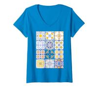 Mujer Europeo Portugués Azulejos Azulejos Portugal Vacaciones Mujeres Camiseta Cuello V