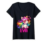 Mujer Eva Nombre Personalizado Colorido Unicornio Mujer Ni Camiseta Cuello V