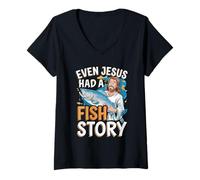 Mujer Even Jesus Had A Fish Story Pescador de fe ---- Camiseta Cuello V