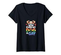 Mujer Even My Dog Is Gay | Funny Rainbow Pride Pet Design apparels Camiseta Cuello V