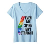 Mujer Even My Spine Is Not Straight Rainbow Funny LGBT Pride Camiseta Cuello V